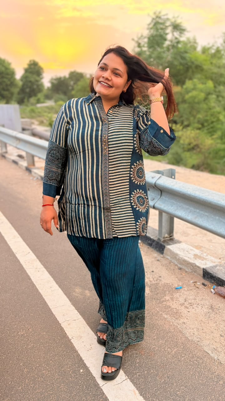 Indigo Block-Print Co-ord Set - Image 2