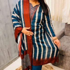 Teal Shibori Stripe Kurta with Dupatta