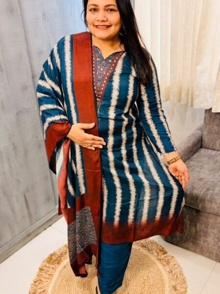 Teal Shibori Stripe Kurta with Dupatta