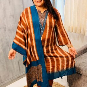 Rust Shibori Stripe Kurta with Dupatta