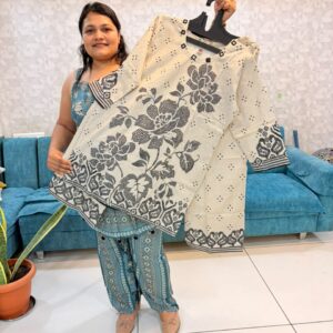 Ivory Floral Peacock-Border Kurta