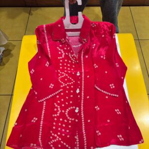 Red Bandhani Print Satin Shirt