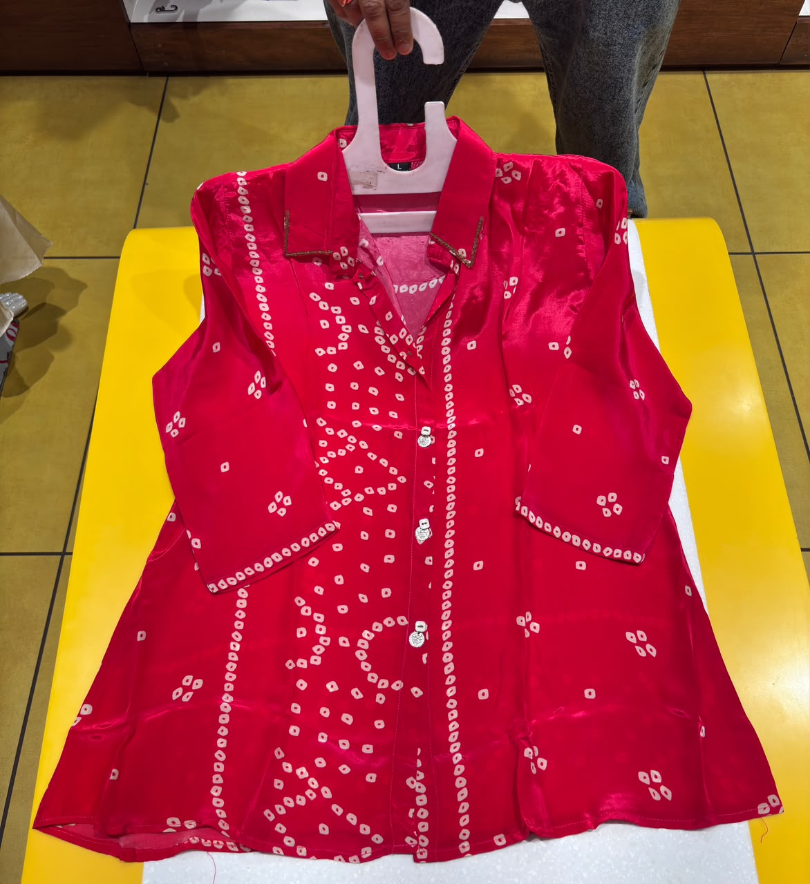 Red Bandhani Print Satin Shirt