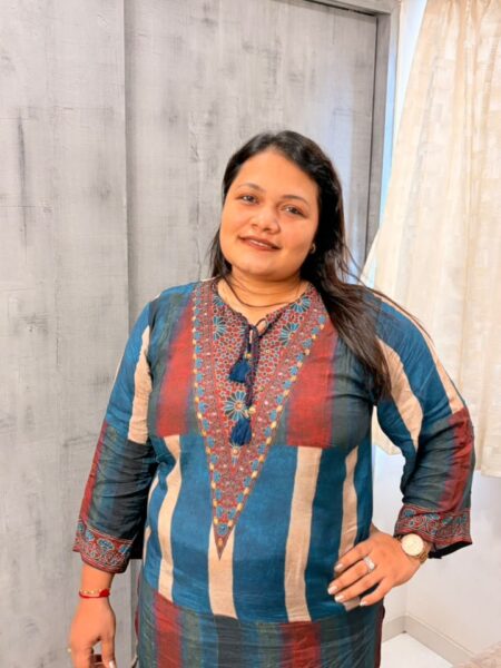 Teal Tri-Color Striped Tassel Kurta