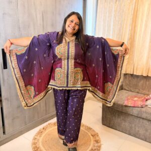 Olive Tunic with Ikat Print Pants