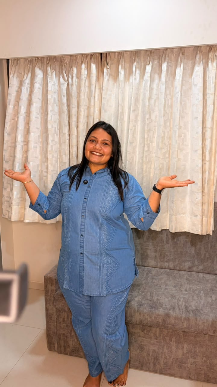 Sky Blue Denim Embroidered Co-ord Set - Image 2