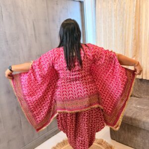 Magenta Ikat Leaf Print Kaftan Set