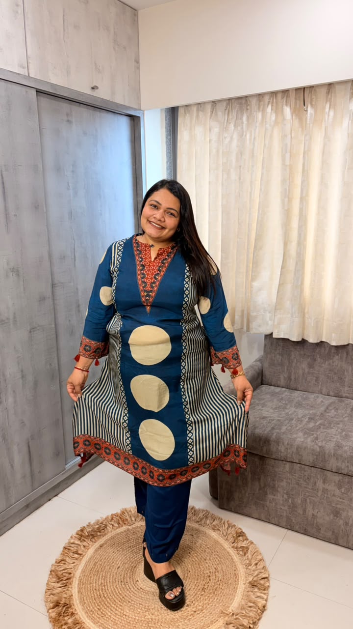 Navy Moon Print Kurta Set