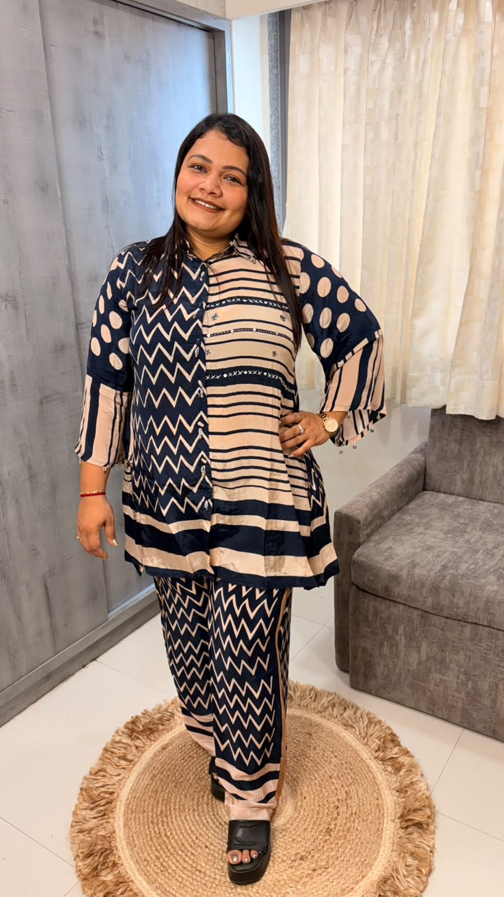 Navy Abstract Print Co-ord Set
