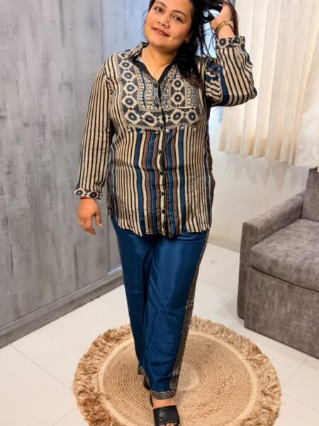 Striped Embroidered Shirt Co-ord