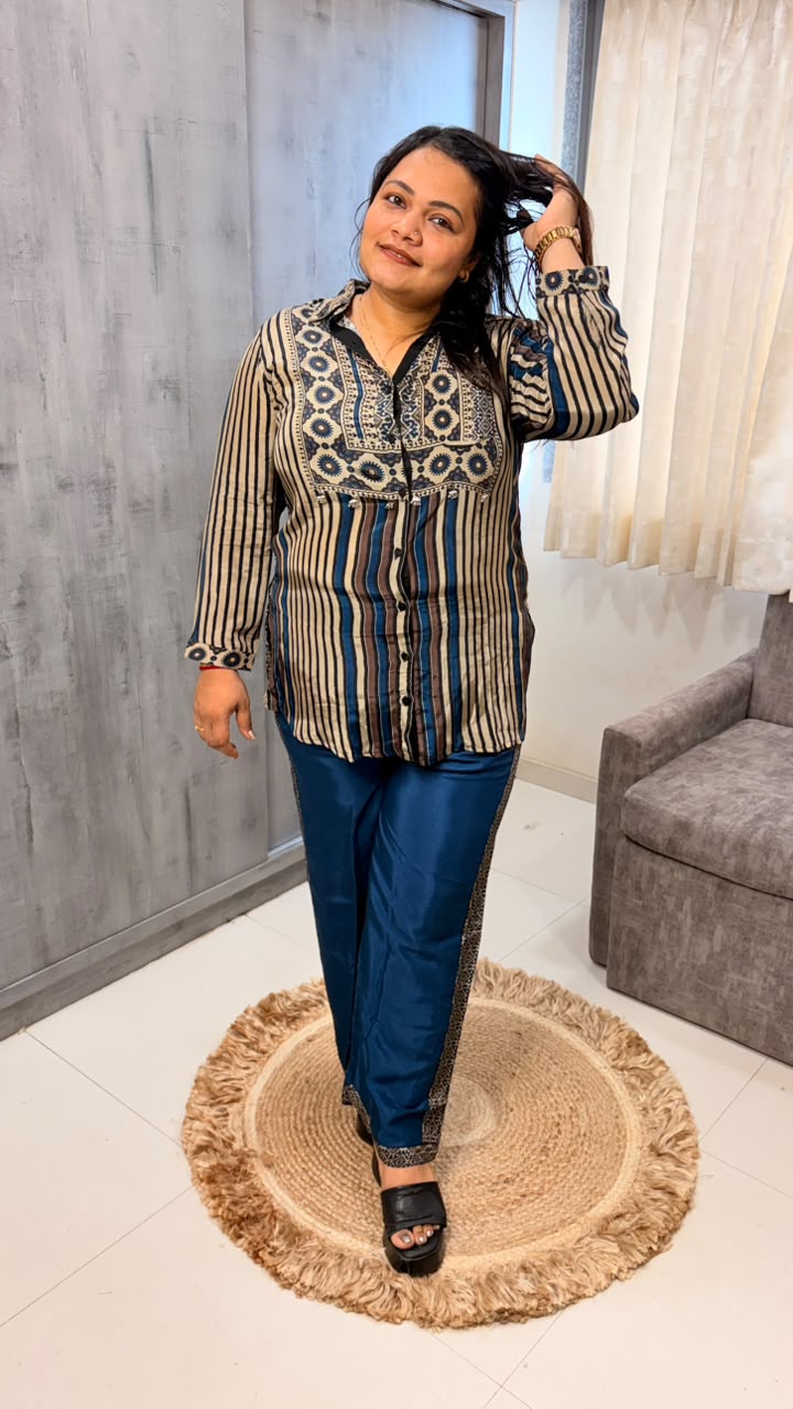Striped Embroidered Shirt Co-ord