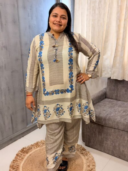 Ivory Floral Block Print Kurta Set