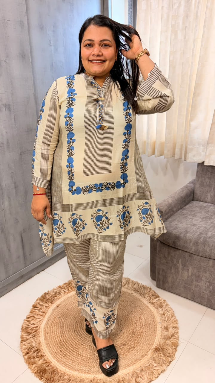 Ivory Floral Block Print Kurta Set - Image 2