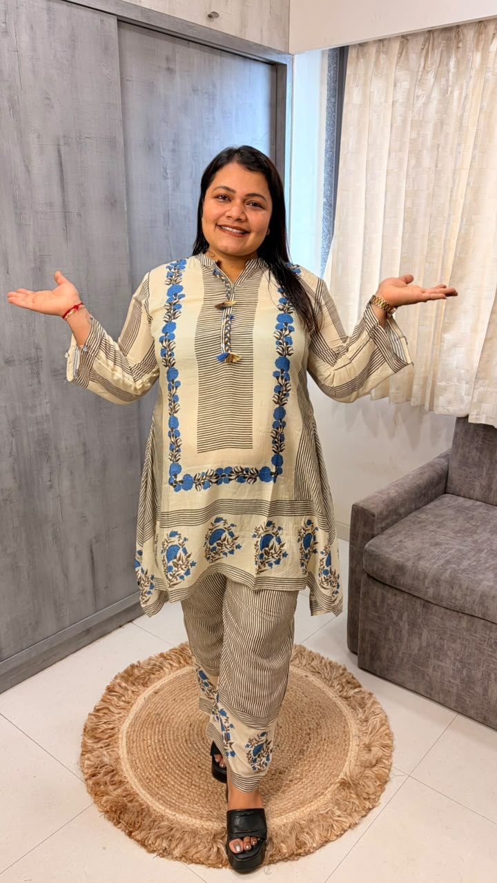 Ivory Floral Block Print Kurta Set - Image 3
