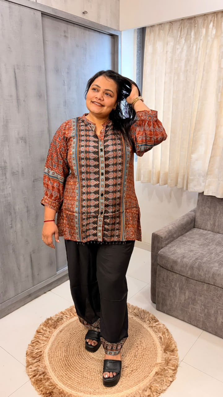 Rust Ajrakh Print Shirt Co-ord