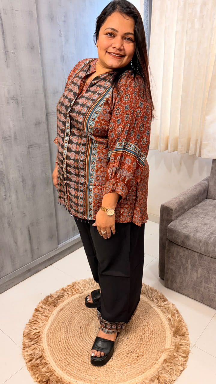 Rust Ajrakh Print Shirt Co-ord - Image 2