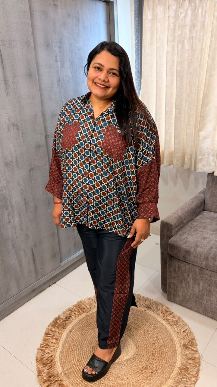 Star Tile Print Oversized Shirt Co-ord