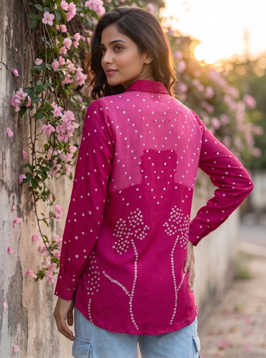Magenta Bandhani Crepe Shirt - Image 3