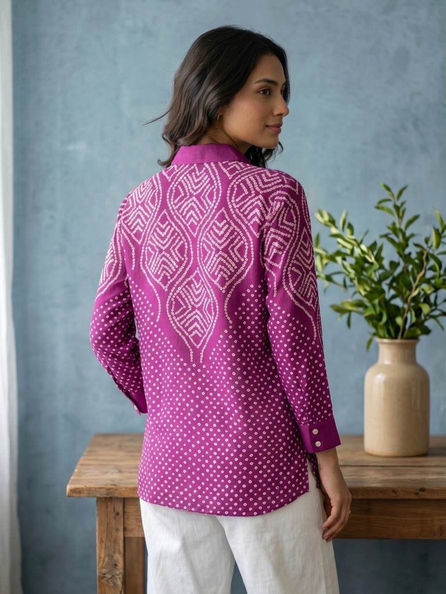 Magenta Bandhani Crepe Shirt - Image 4