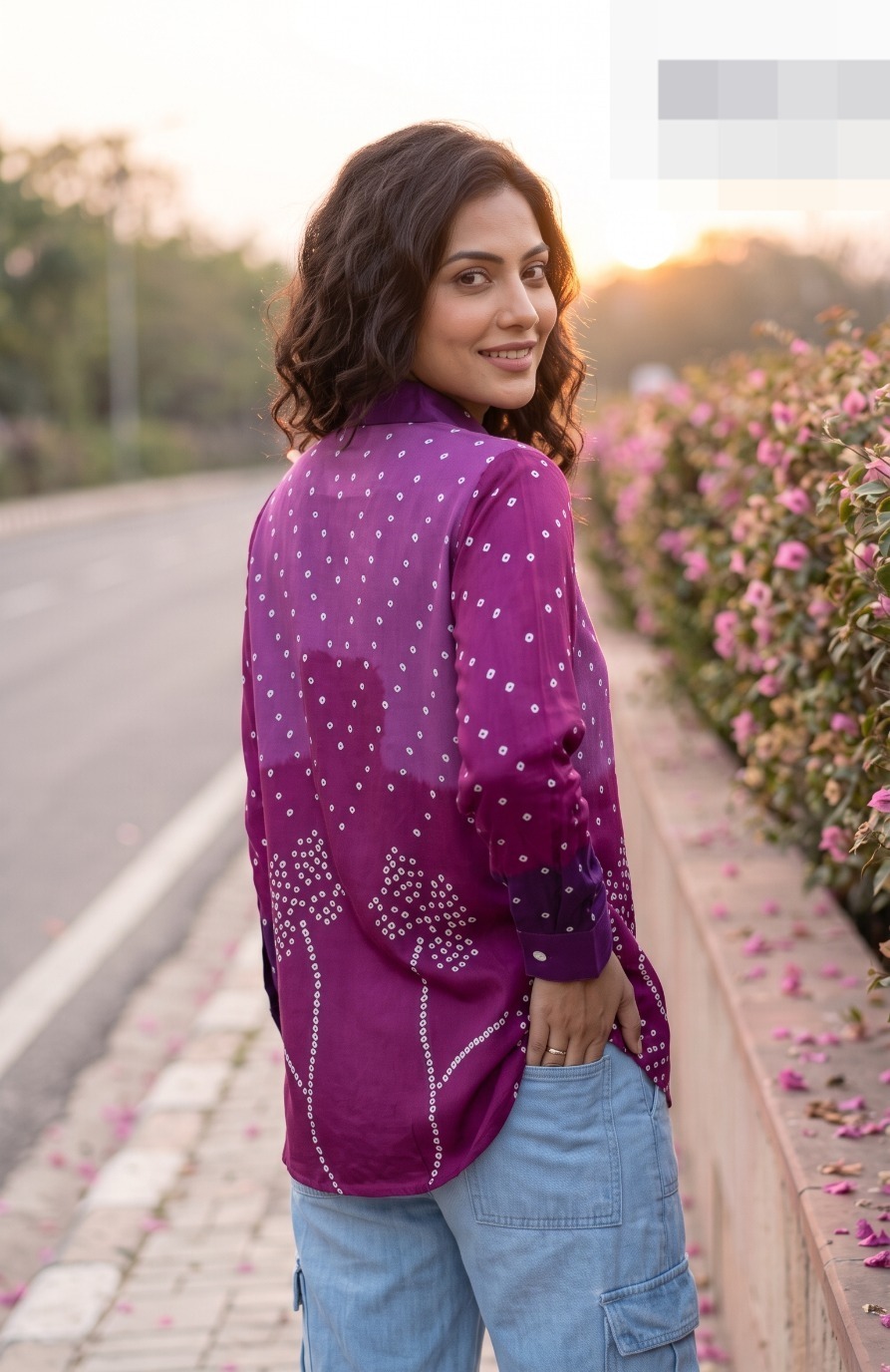 Magenta Bandhani Crepe Shirt - Image 6