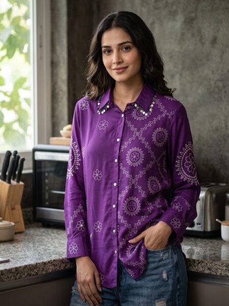 Purple Bandhani Crepe Shirt