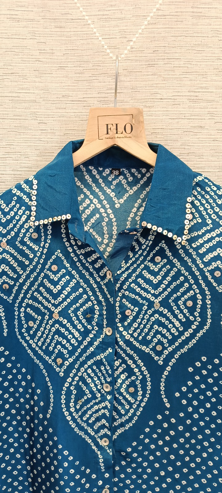 Teal Bandhani Crepe Shirt - Image 3