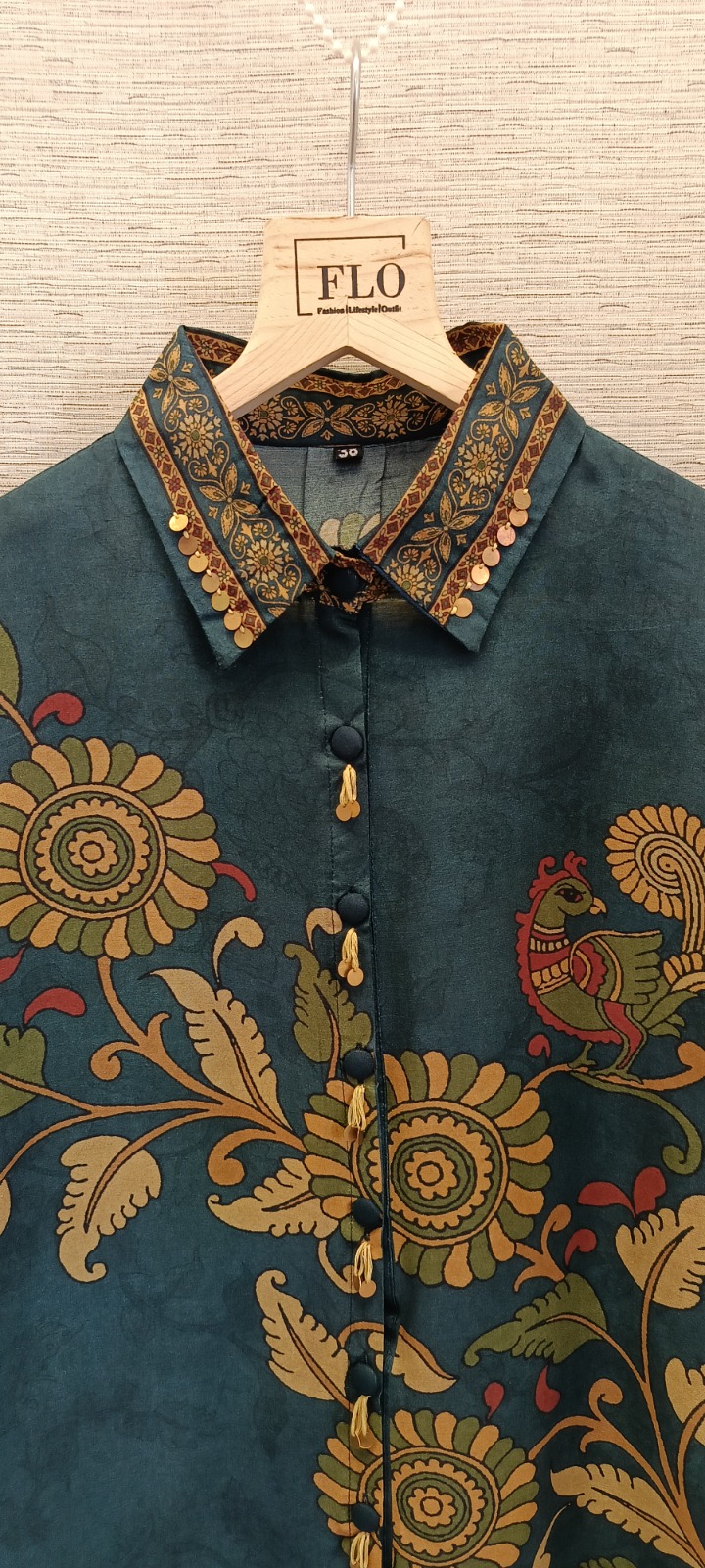 Teal Floral Crepe Shirt - Image 3