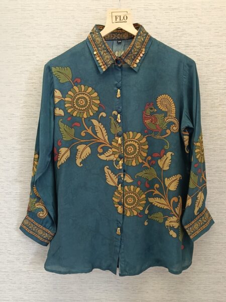 Teal Floral Crepe Shirt