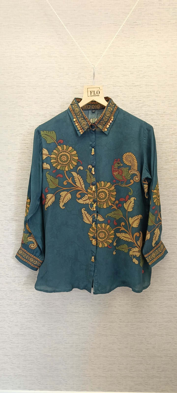 Teal Floral Crepe Shirt