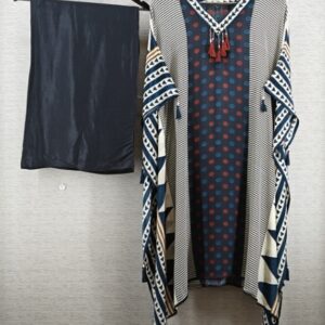Navy and Ivory Print Coord Crepe Shirt