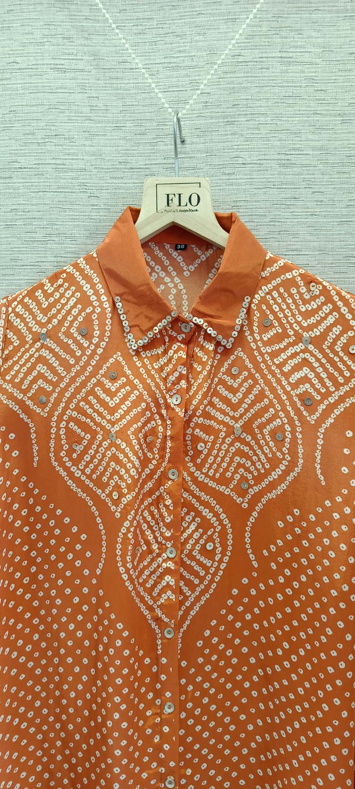Burnt Orange Bandhani Crepe Shirt - Image 2