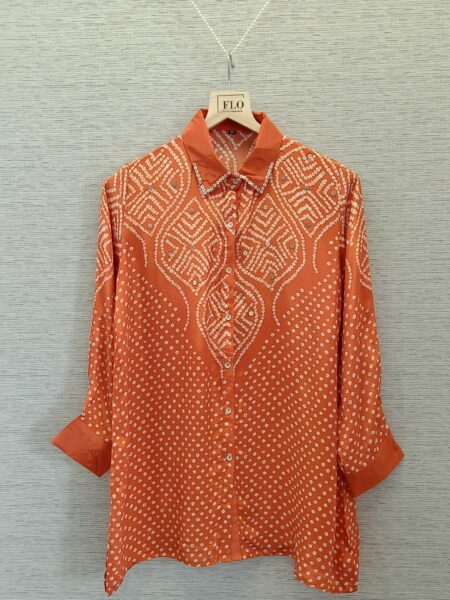 Burnt Orange Bandhani Crepe Shirt