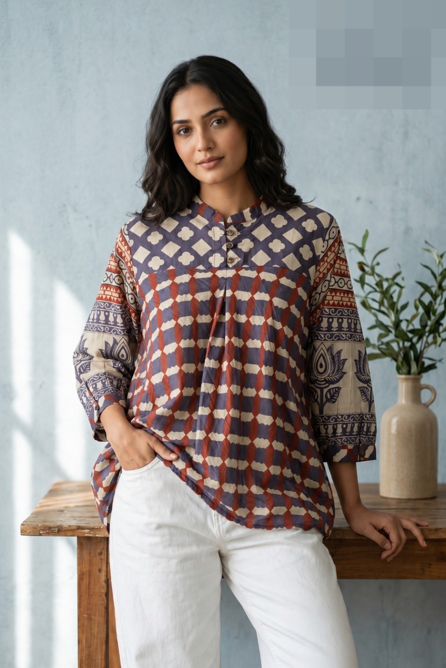 Brown Multi Stripe Crepe Shirt