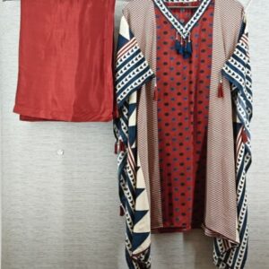 Red and Ivory Print Coord Crepe Shirt