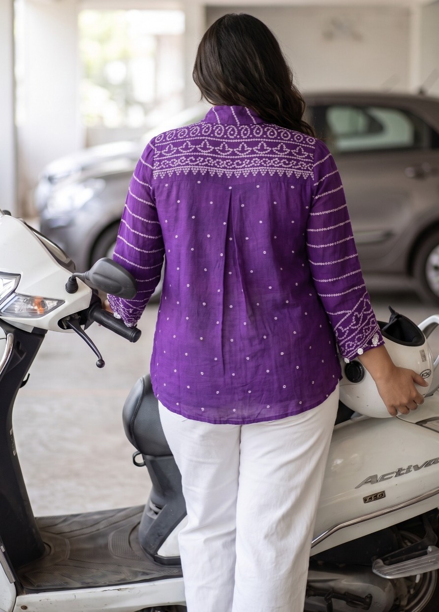 Purple Embroidered Crepe Shirt - Image 2