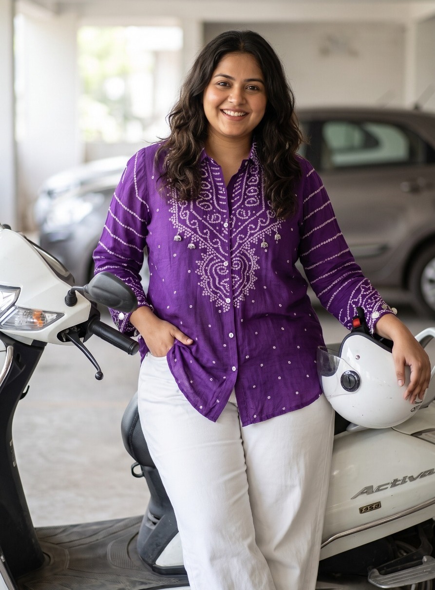 Purple Embroidered Crepe Shirt