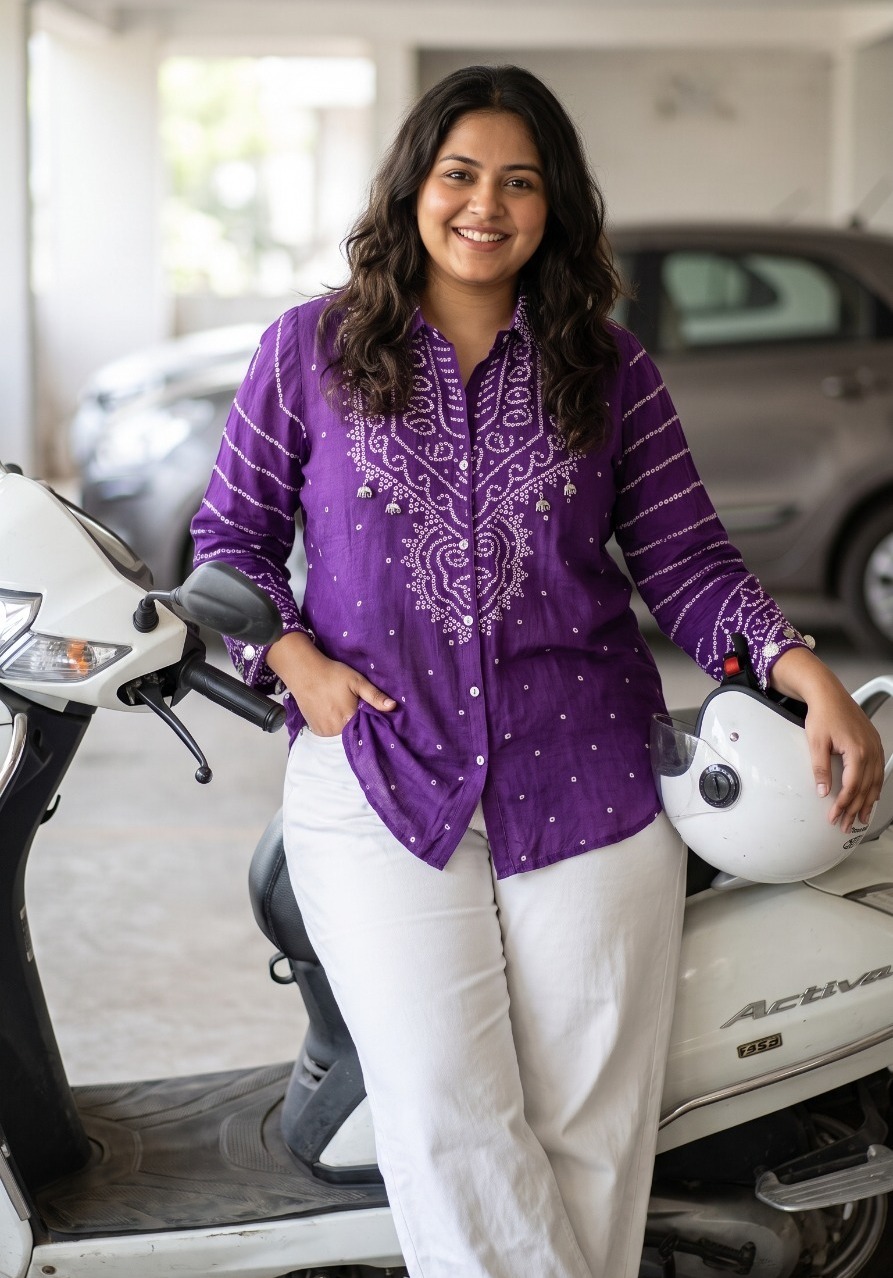 Purple Embroidered Crepe Shirt - Image 5