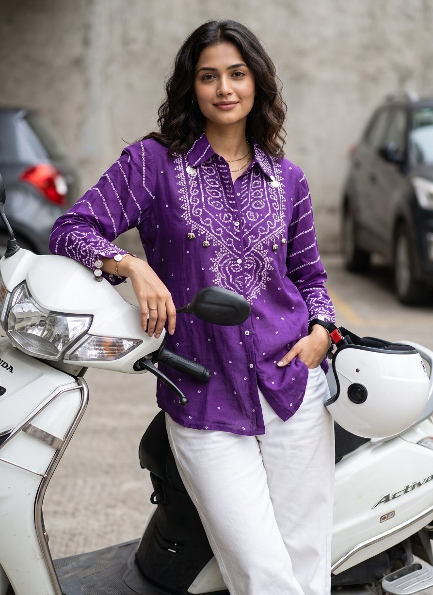 Purple Embroidered Crepe Shirt - Image 6