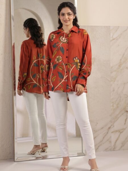 Rust Floral Crepe Shirt