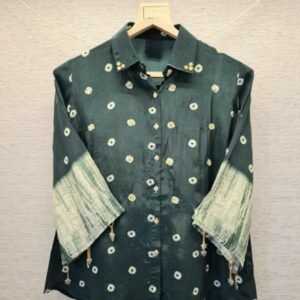 Forest Green Mirror Work Crepe Shirt