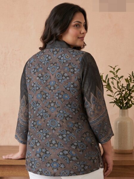 Slate Grey Ajrakh Crepe Shirt