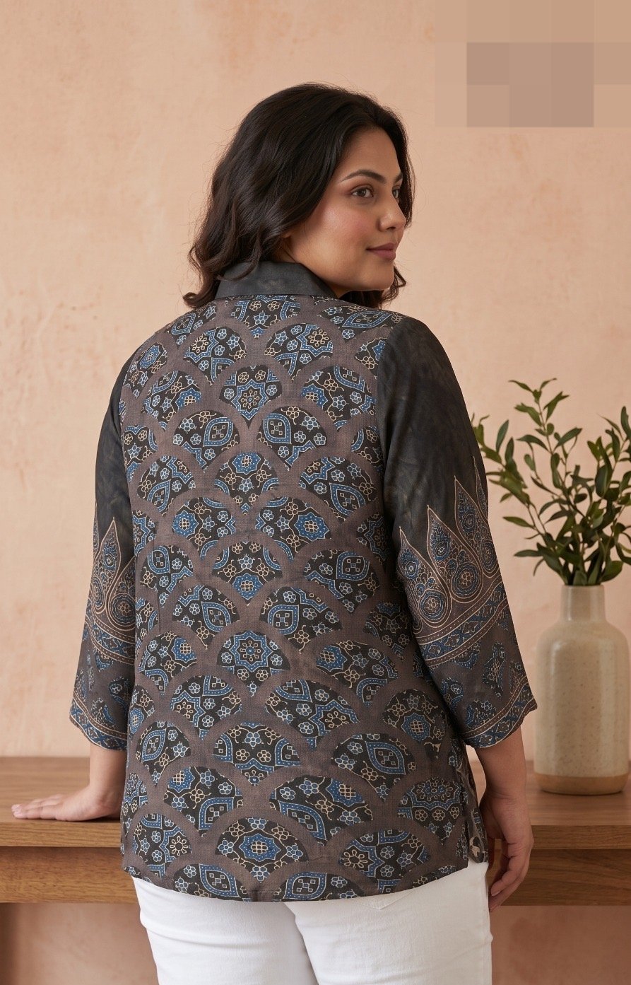 Slate Grey Ajrakh Crepe Shirt