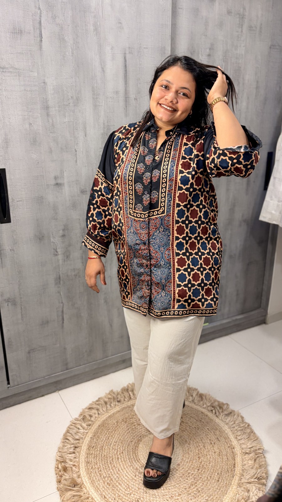 Black and Red Ajrakh Crepe Shirt - Image 3