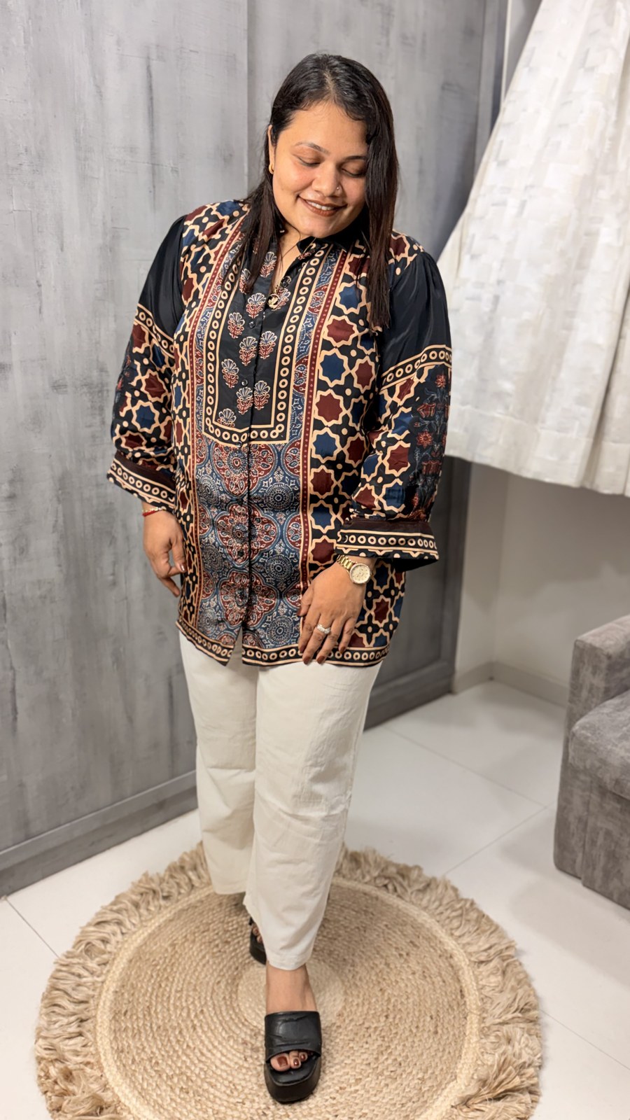 Black and Red Ajrakh Crepe Shirt
