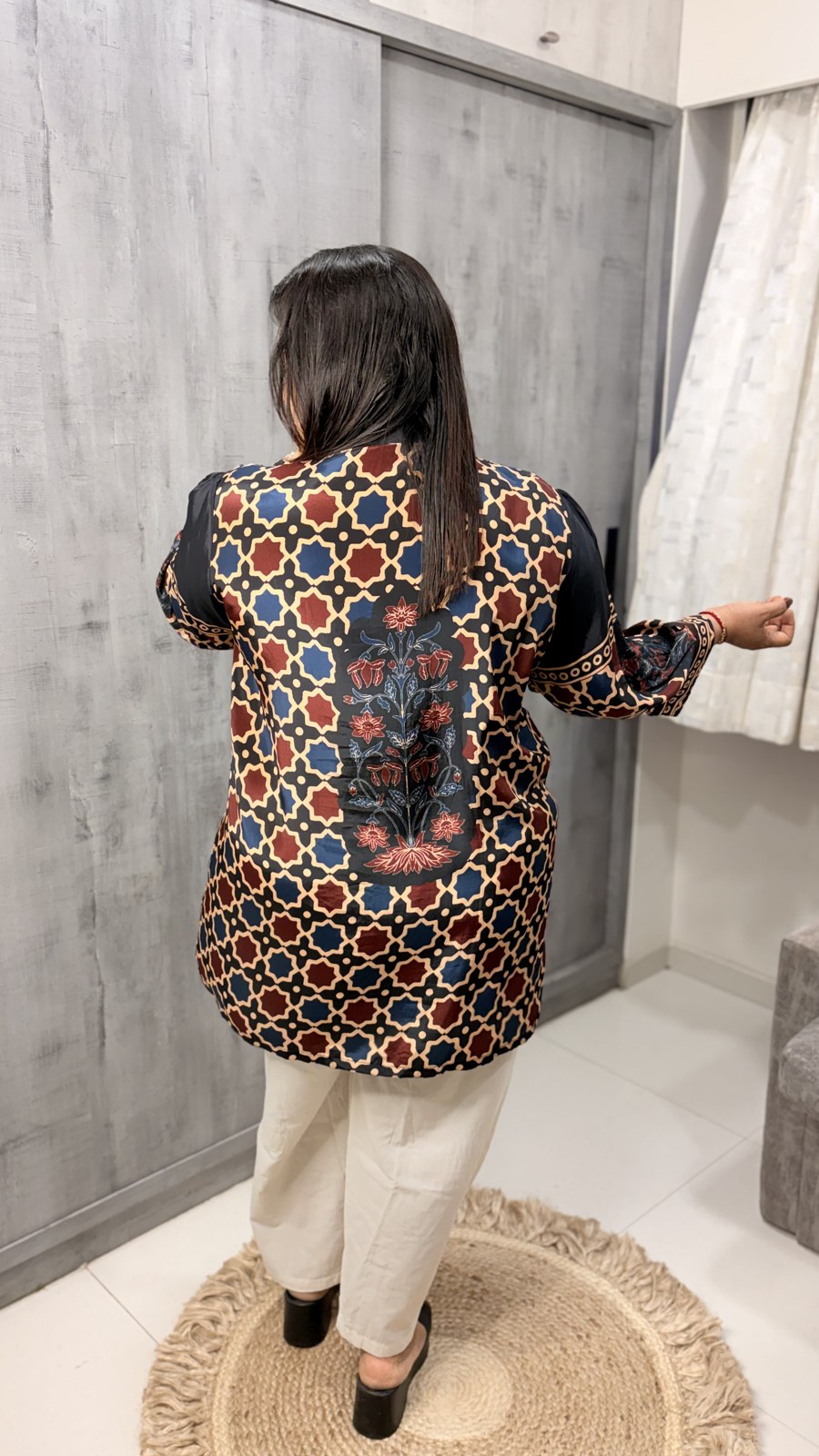Black and Red Ajrakh Crepe Shirt - Image 4