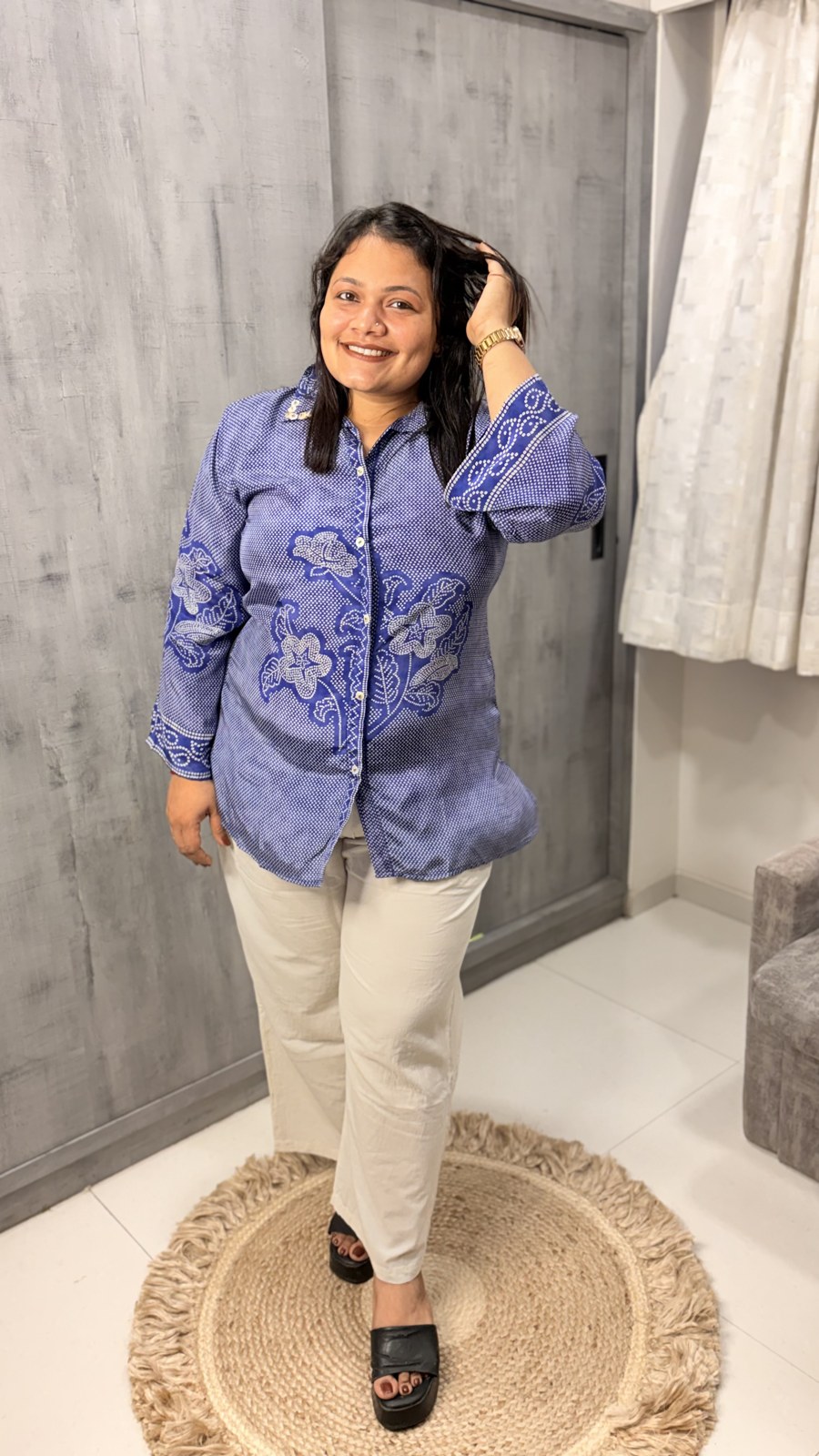 Lavender Purple Floral Crepe Shirt - Image 2