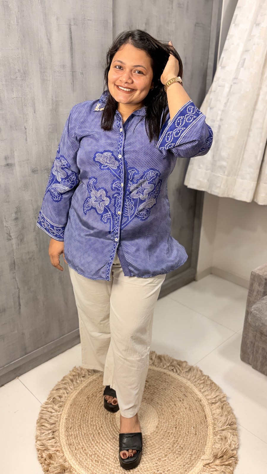 Lavender Purple Floral Crepe Shirt - Image 3