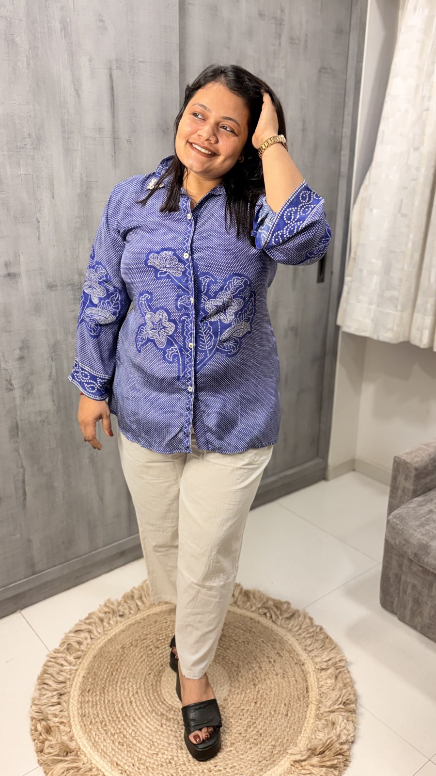 Lavender Purple Floral Crepe Shirt - Image 4