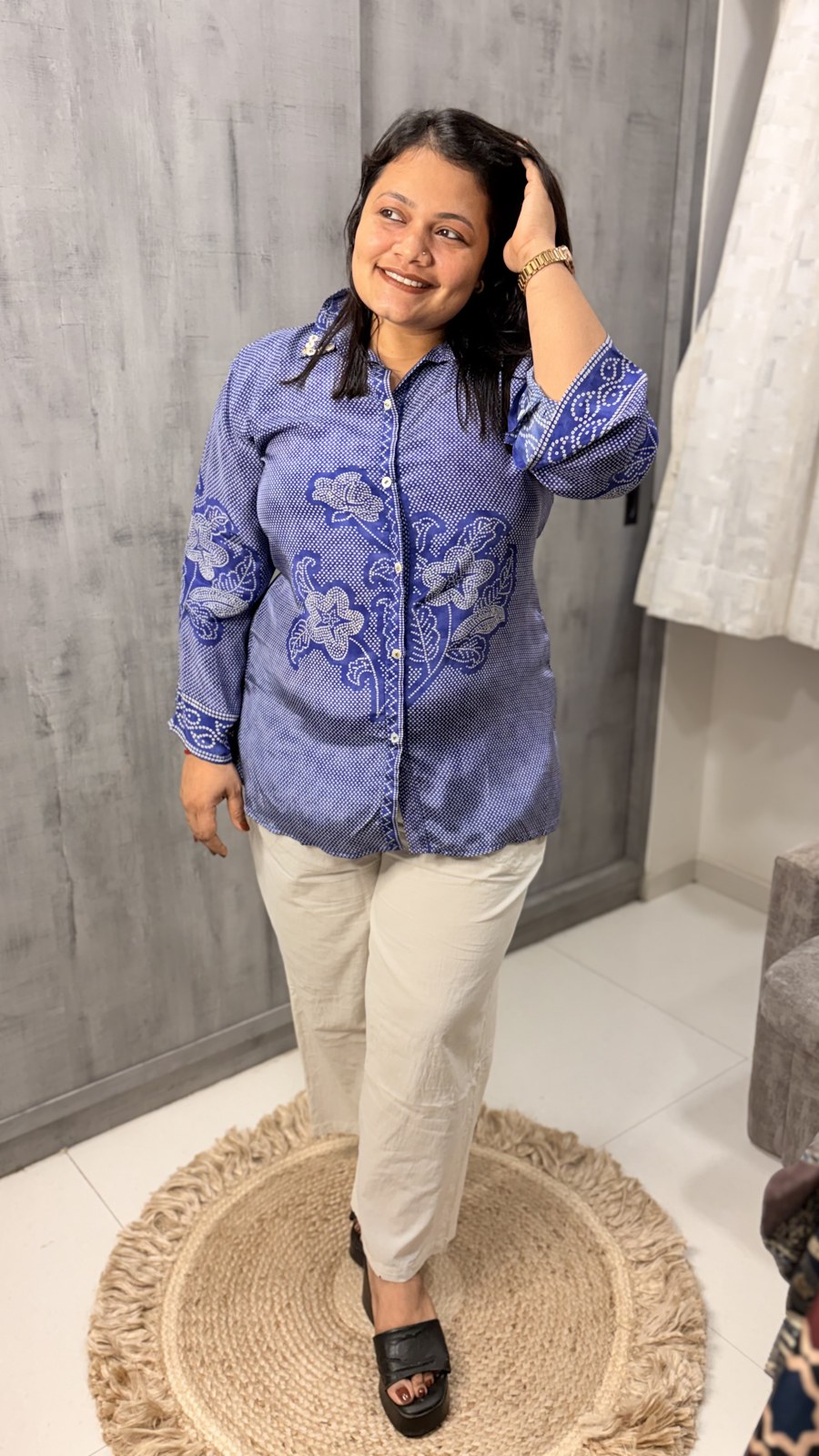 Lavender Purple Floral Crepe Shirt - Image 5