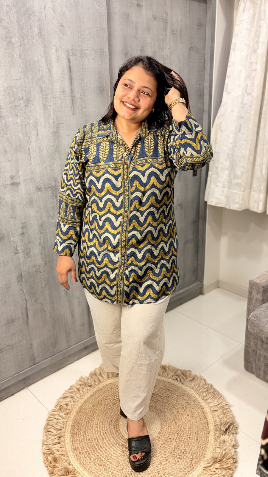 Olive Chevron Crepe Shirt - Image 2